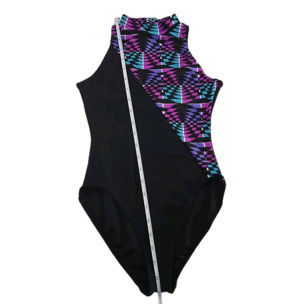 Gilda Marx VTG High Neck Keyhole Geometric Tank Leotard AXS Adult XS (Y/J) Black - Picture 13 of 15
